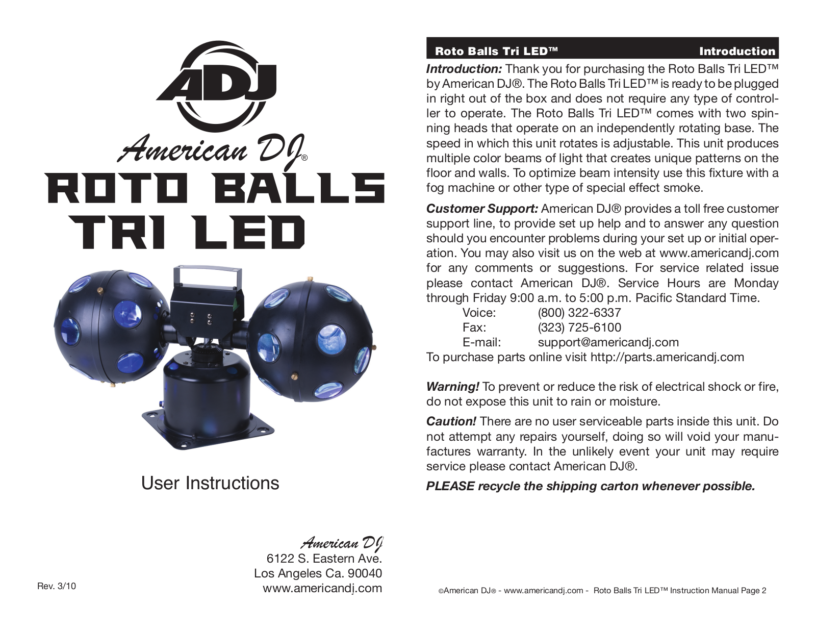 Adj Roto Balls TriLED User Manual