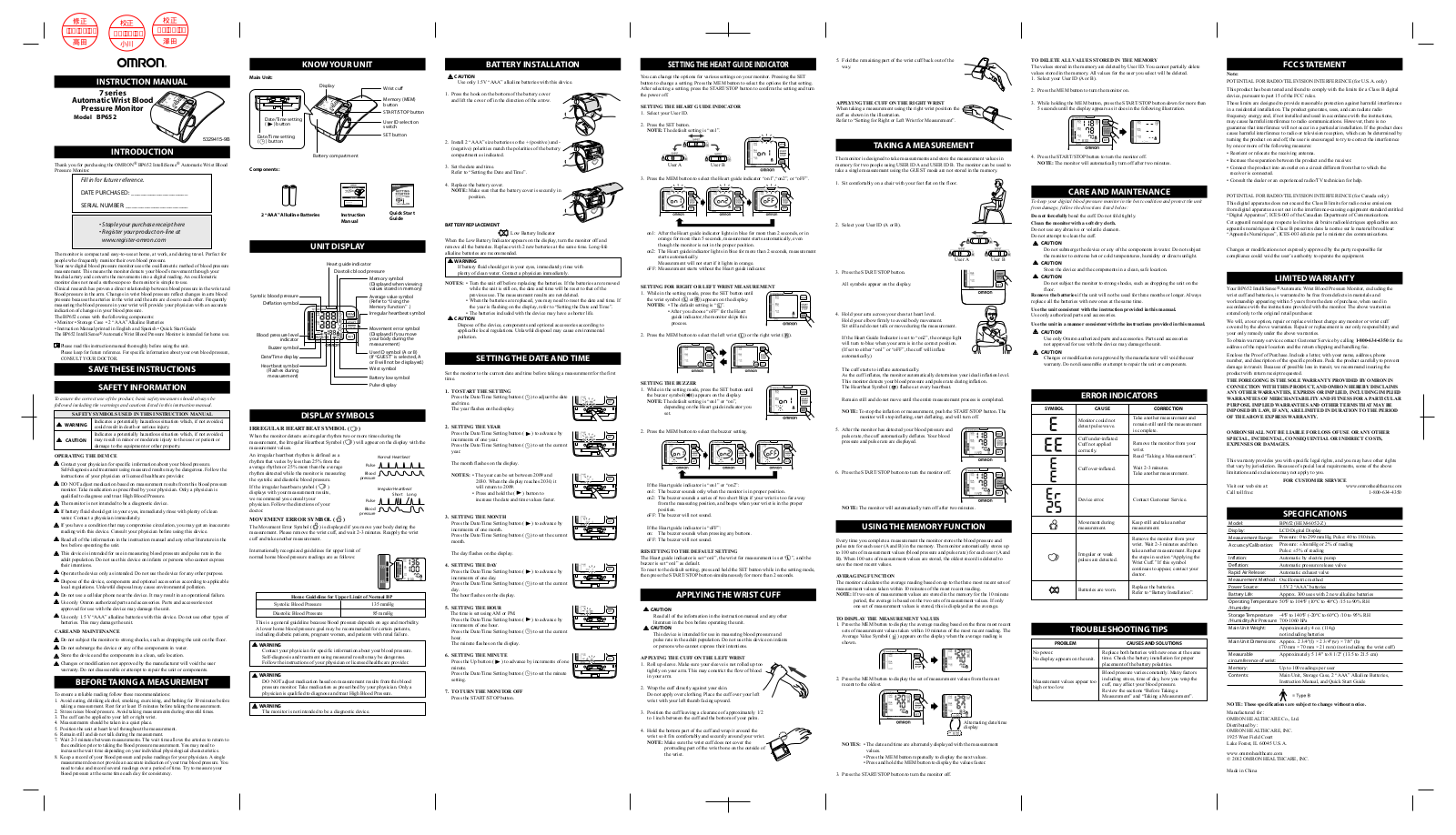Omron BP652 Owner's Manual