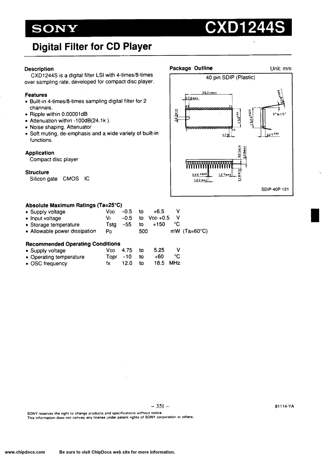 Sony CXD1244S Datasheet