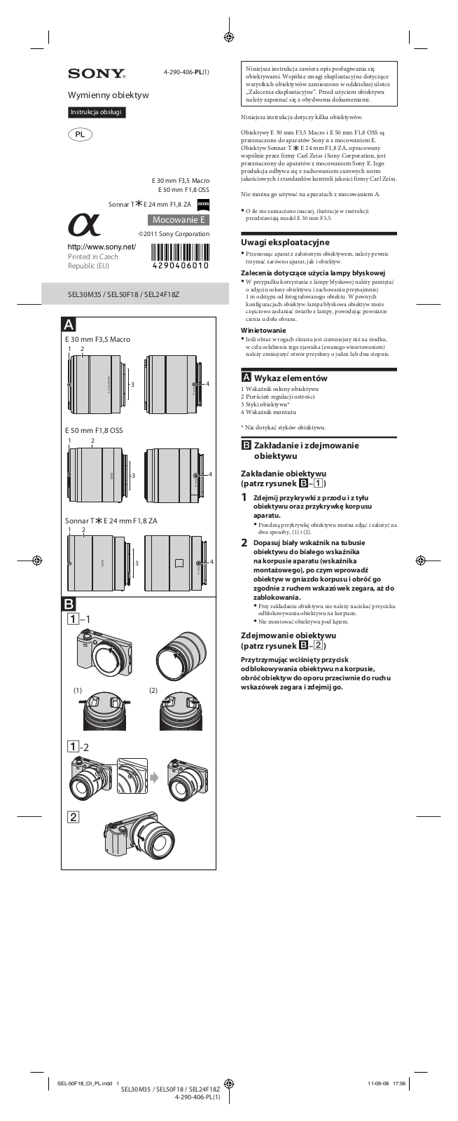 Sony SEL50F18, SEL30M35, SEL24F18Z User Manual