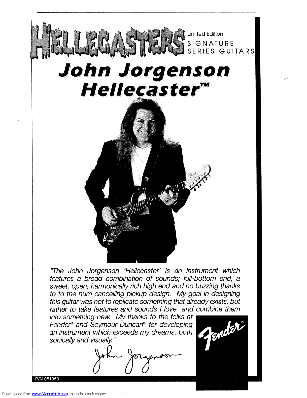 Fender HELLECASTERS JOHN JORGENSON HELLECASTER, John Jorgenson Hellecaster User Manual