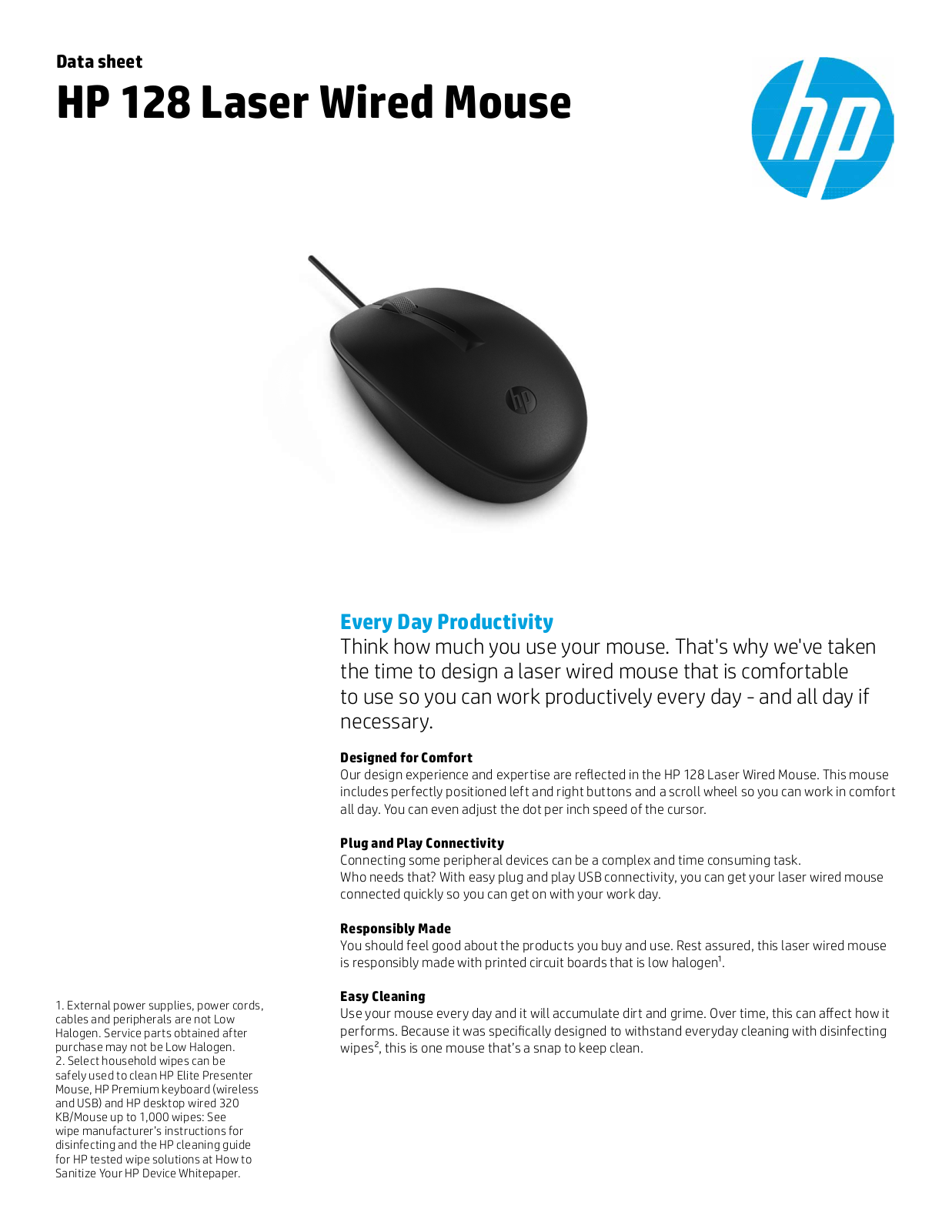 HP 128 Laser Wired Mouse Data sheet