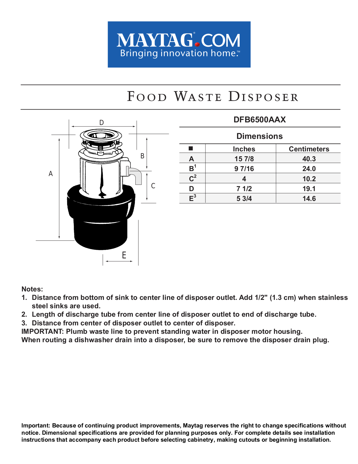 Maytag DFB6500AAX Dimension Guide