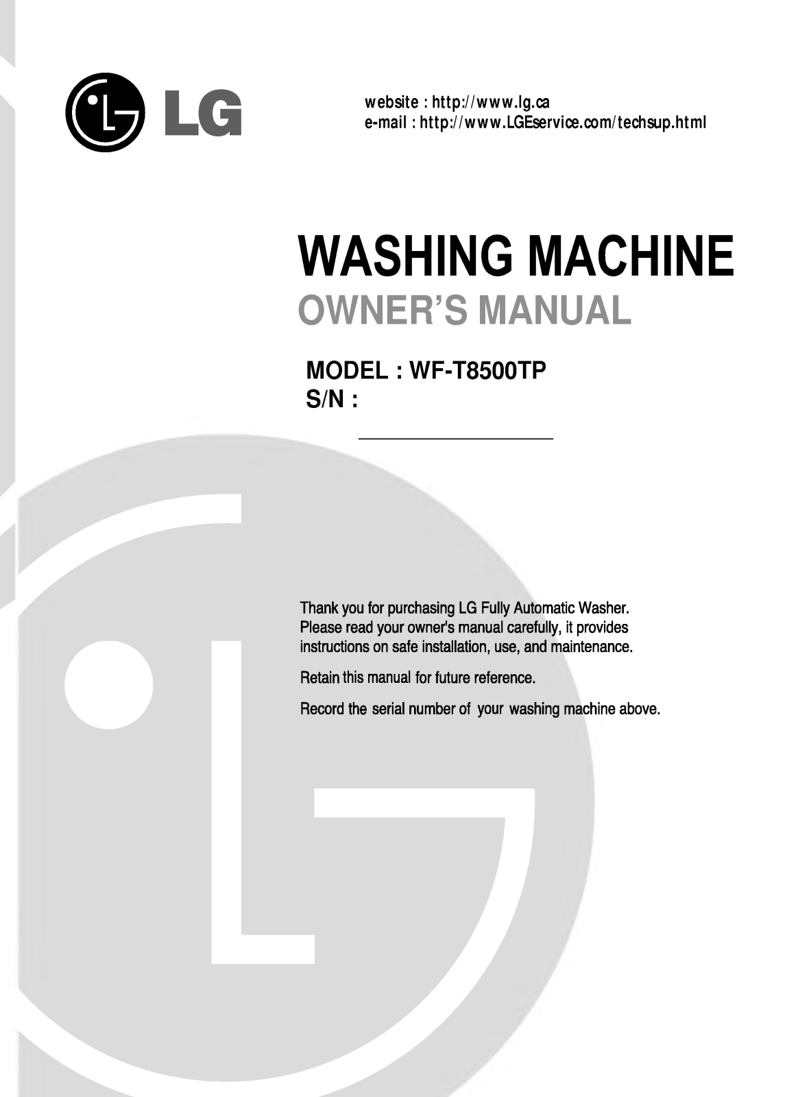LG WF-T8501TP User Manual