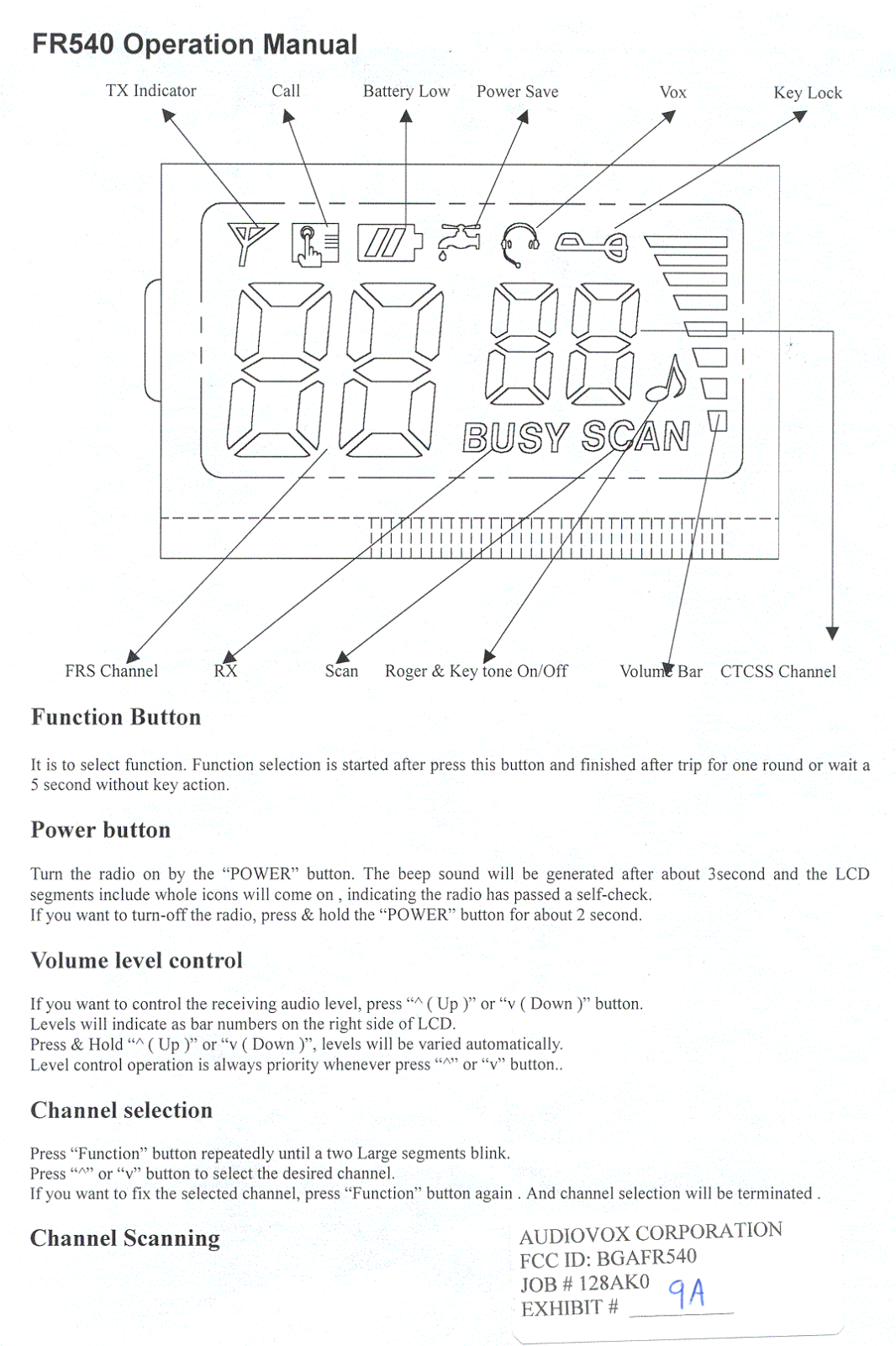 Audiovox FR540 Users Manual