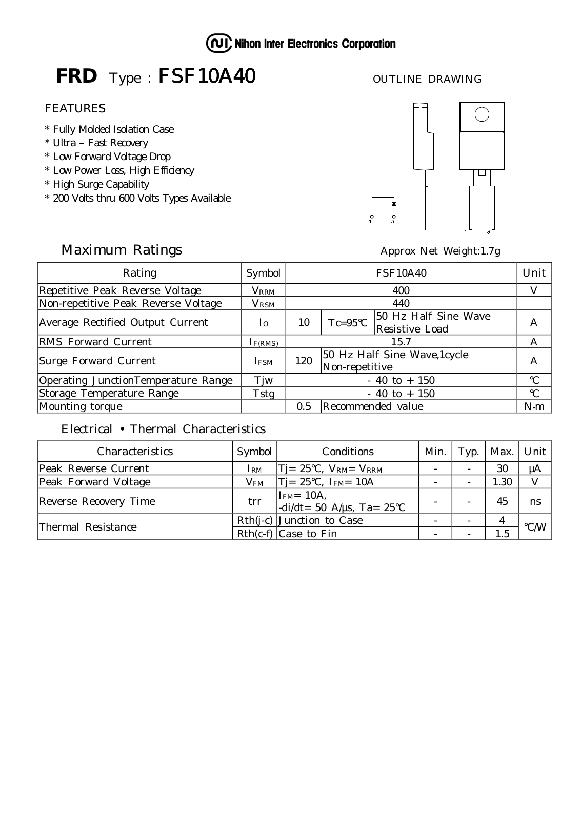 Datasheet FSF10A40 Datasheet (NIHON) - ManualMachine.com