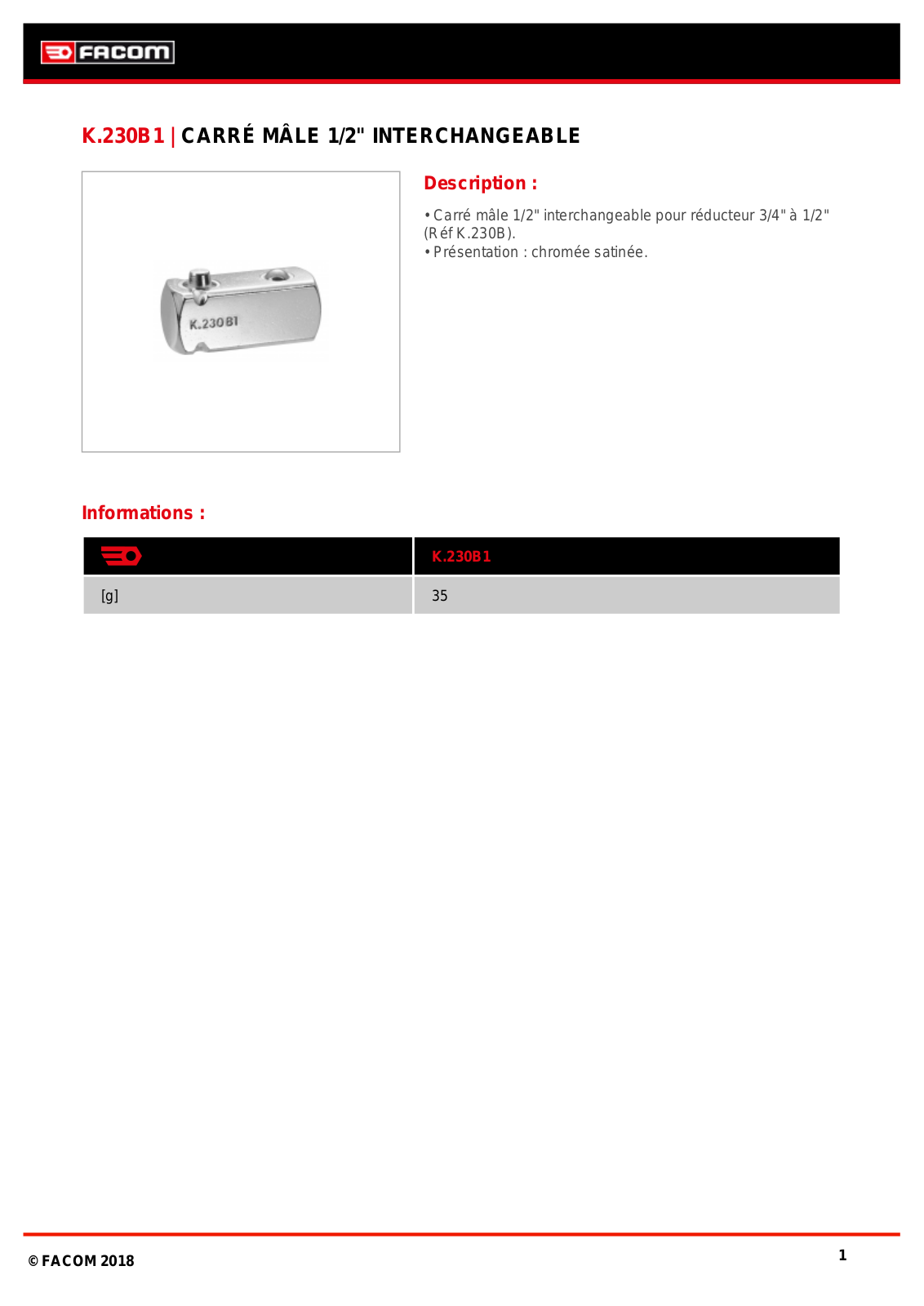 Facom K.230B1 Specification - ManualMachine.com