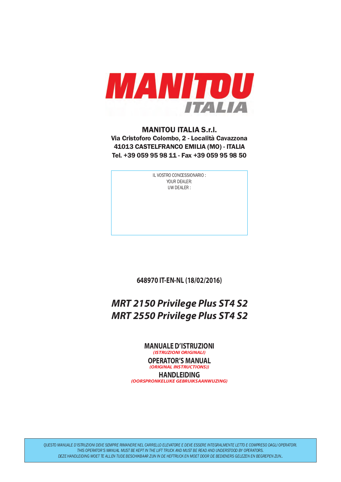 MANITOU MRT2150, MRT2250 User Manual