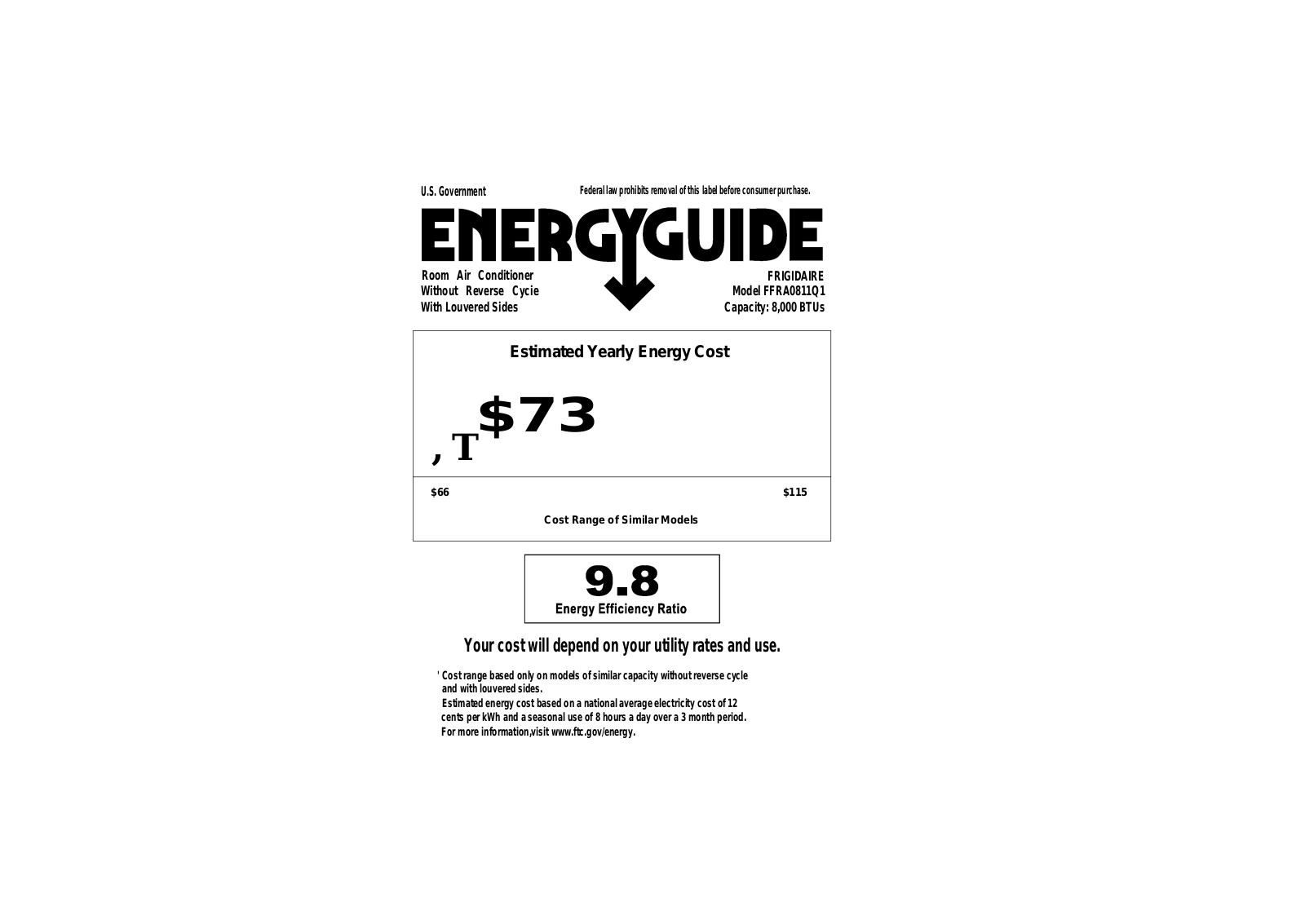 FRIGIDAIRE FFRA0811Q1 User Manual