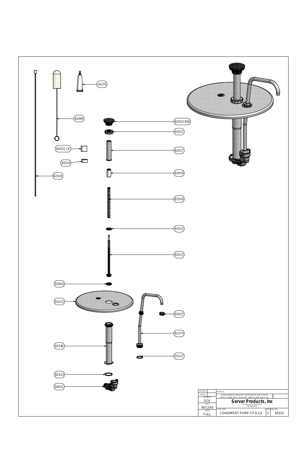 Server 83220 PARTS LIST