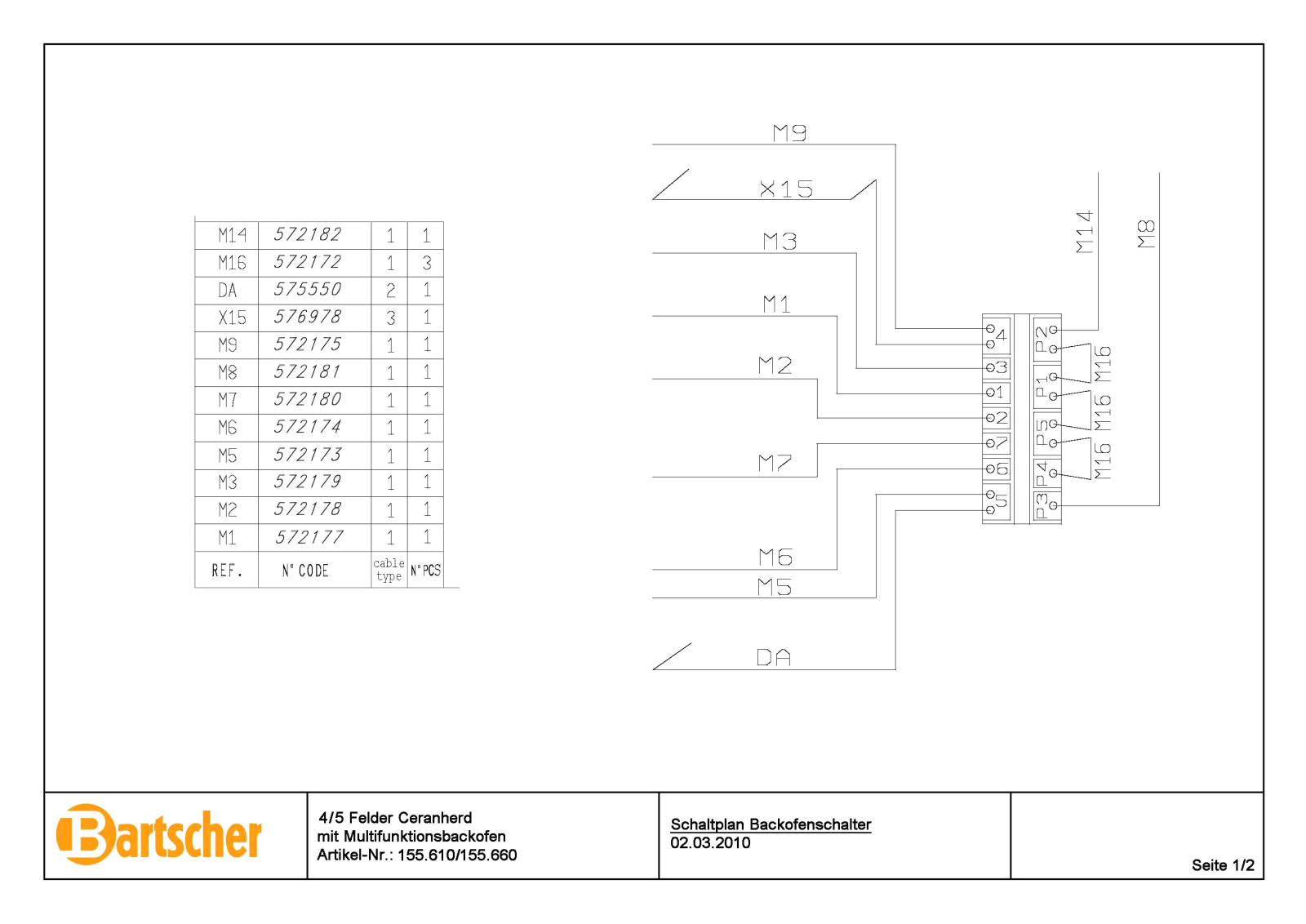 Bartscher 155660 Parts list