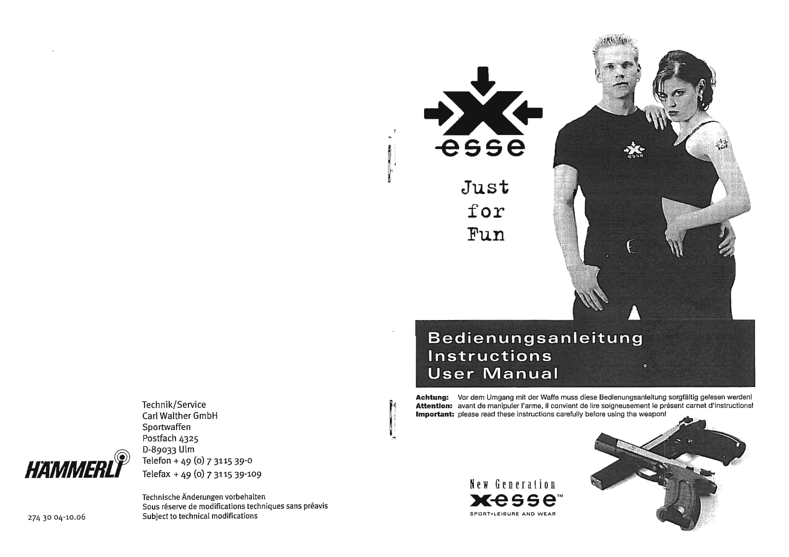 Walther Hammerli X-esse Instruction Manual