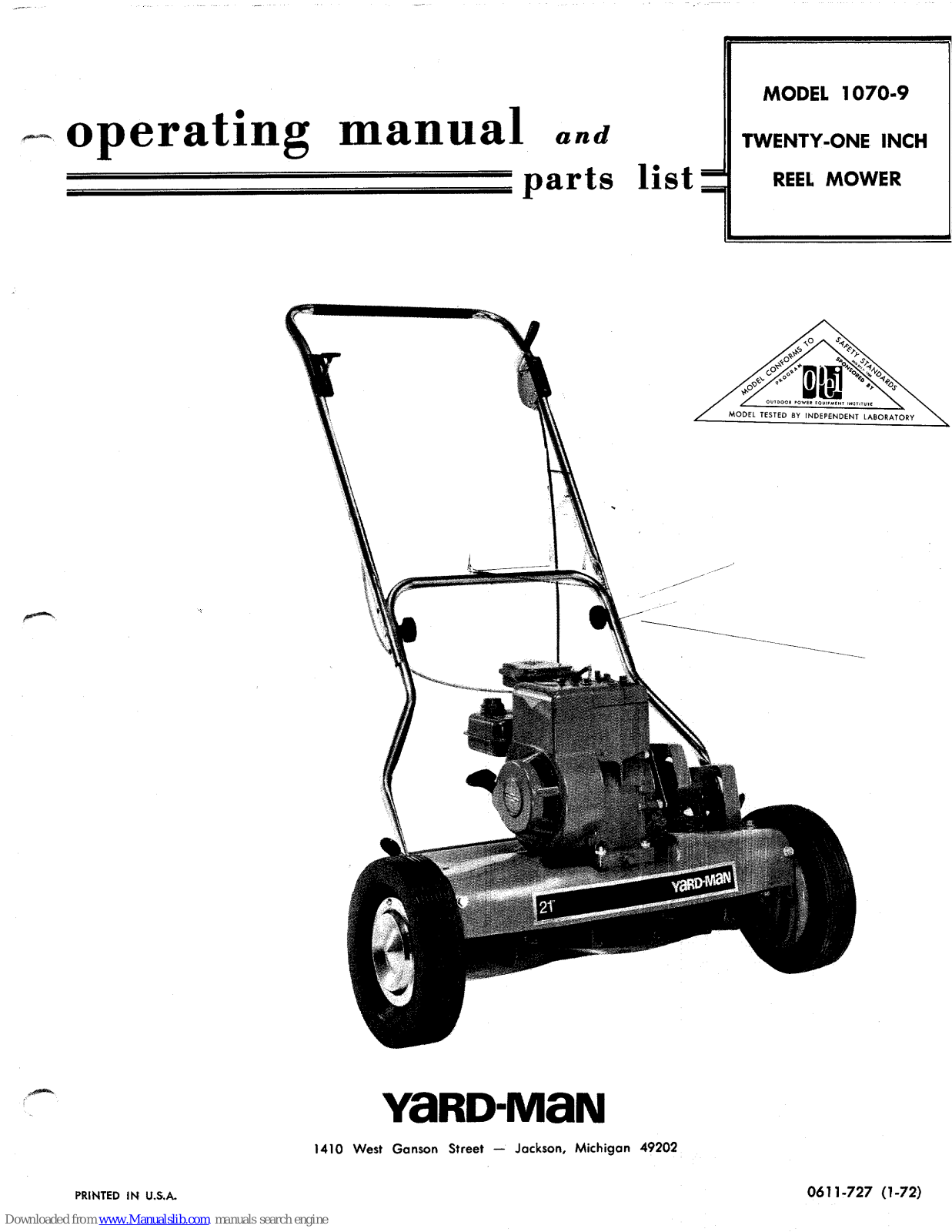 Yard-Man 1070-9 Operating Manual And Parts List