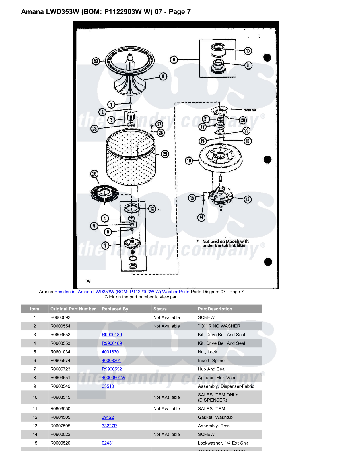 Amana LWD353W Parts Diagram