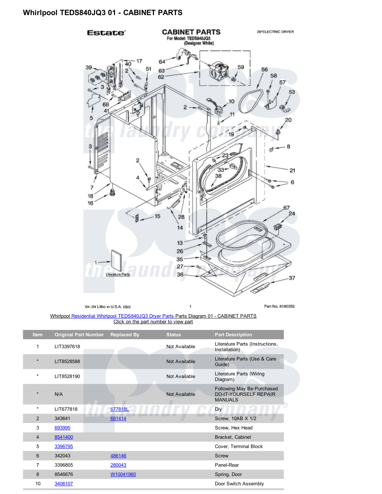 Whirlpool TEDS840JQ3 Parts Diagram