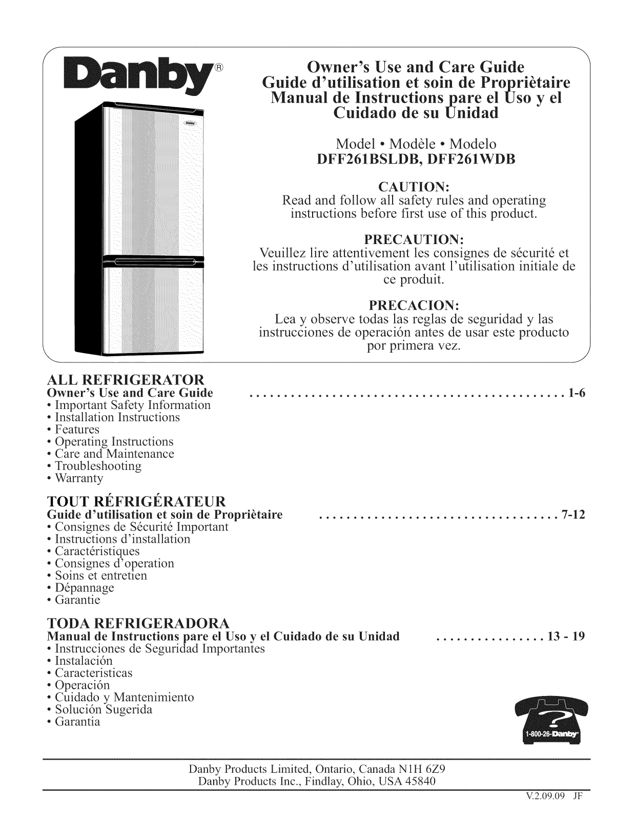 Danby DFF261BSLDB Owner’s Manual