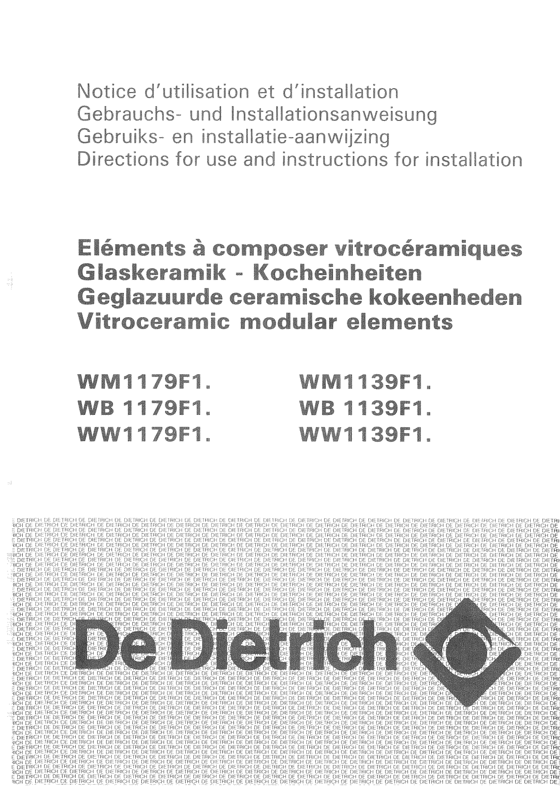 De dietrich WM1139F1, WM1179F1, WW1179F1, WW1139F1, WB1139F1 User Manual