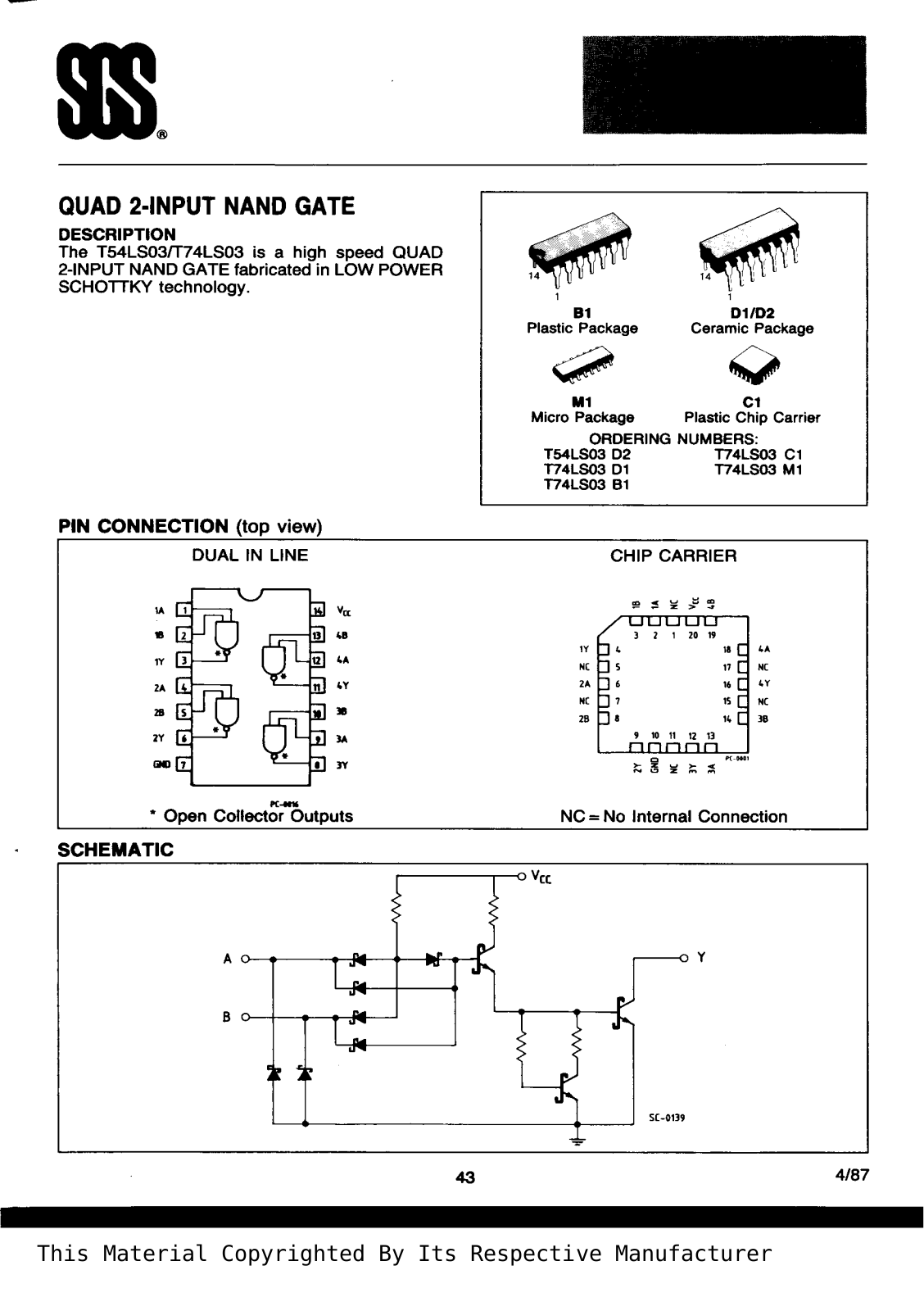Datasheet T74LS03B1 Specification - ManualMachine.com