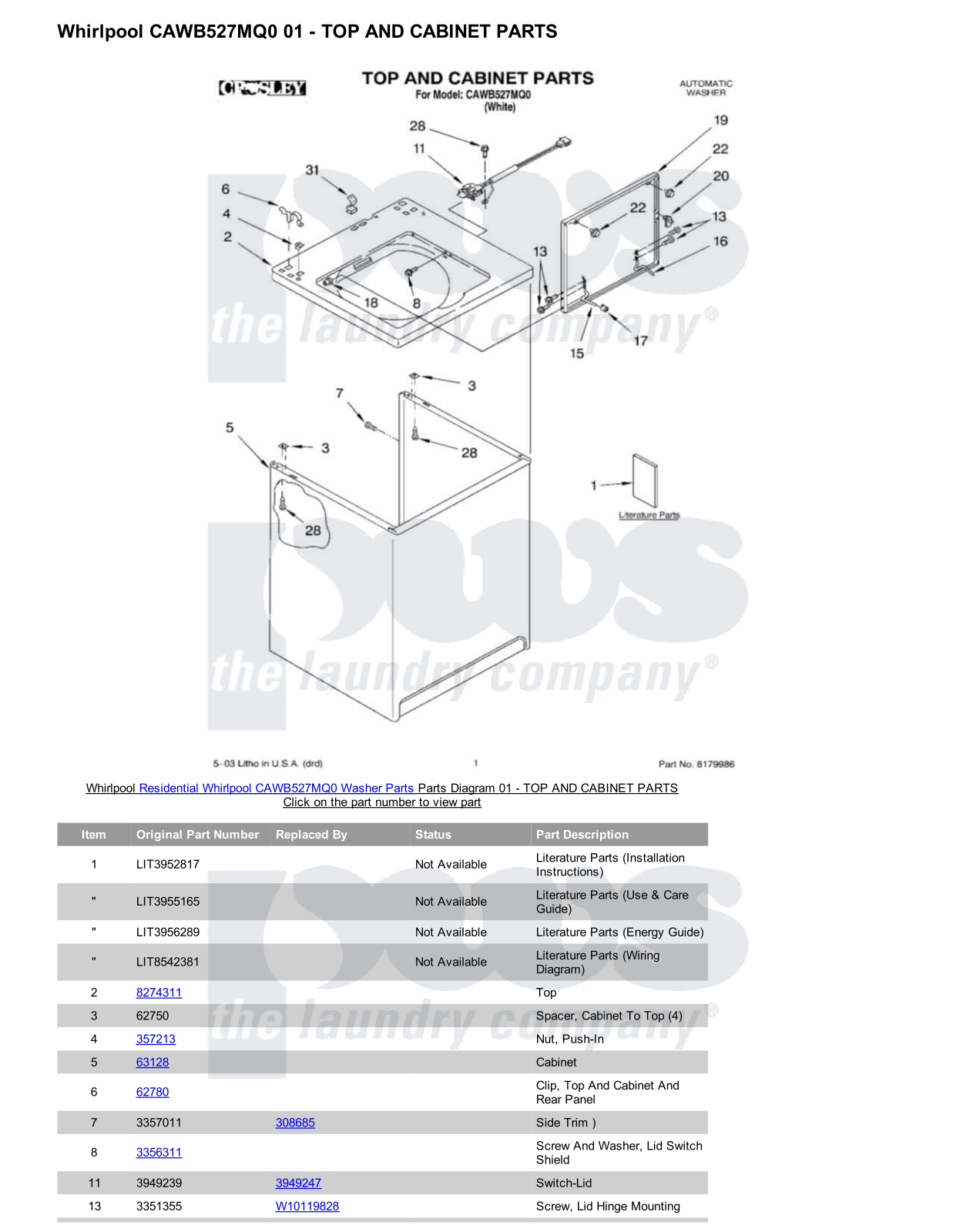 Whirlpool CAWB527MQ0 Parts Diagram