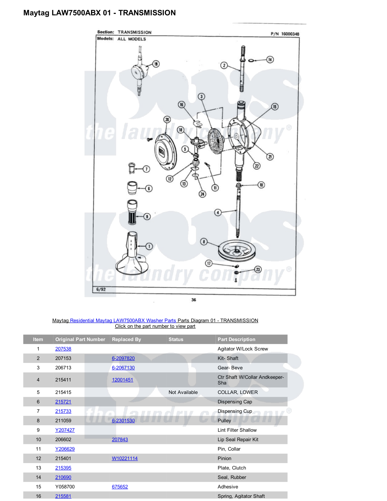 Maytag LAW7500ABX Parts Diagram