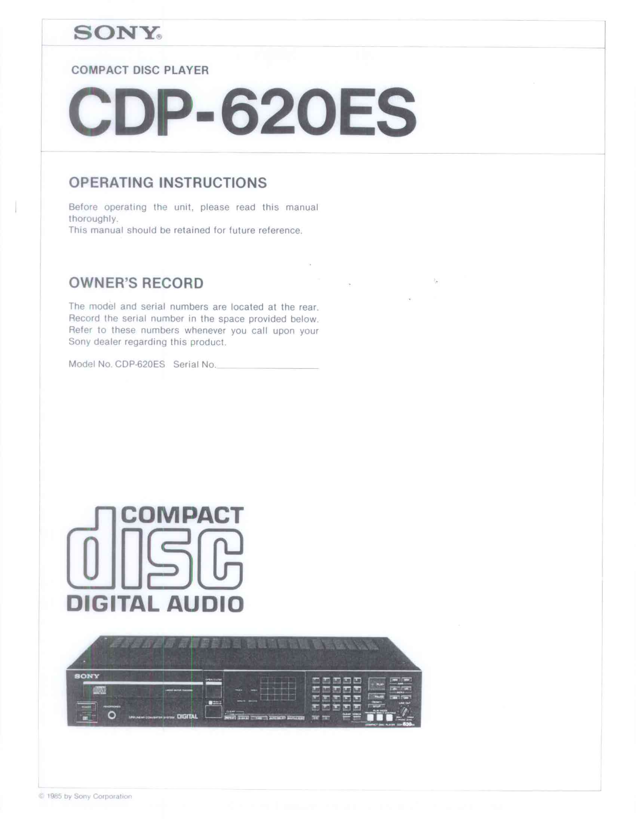 Sony CDP-620ES User Manual