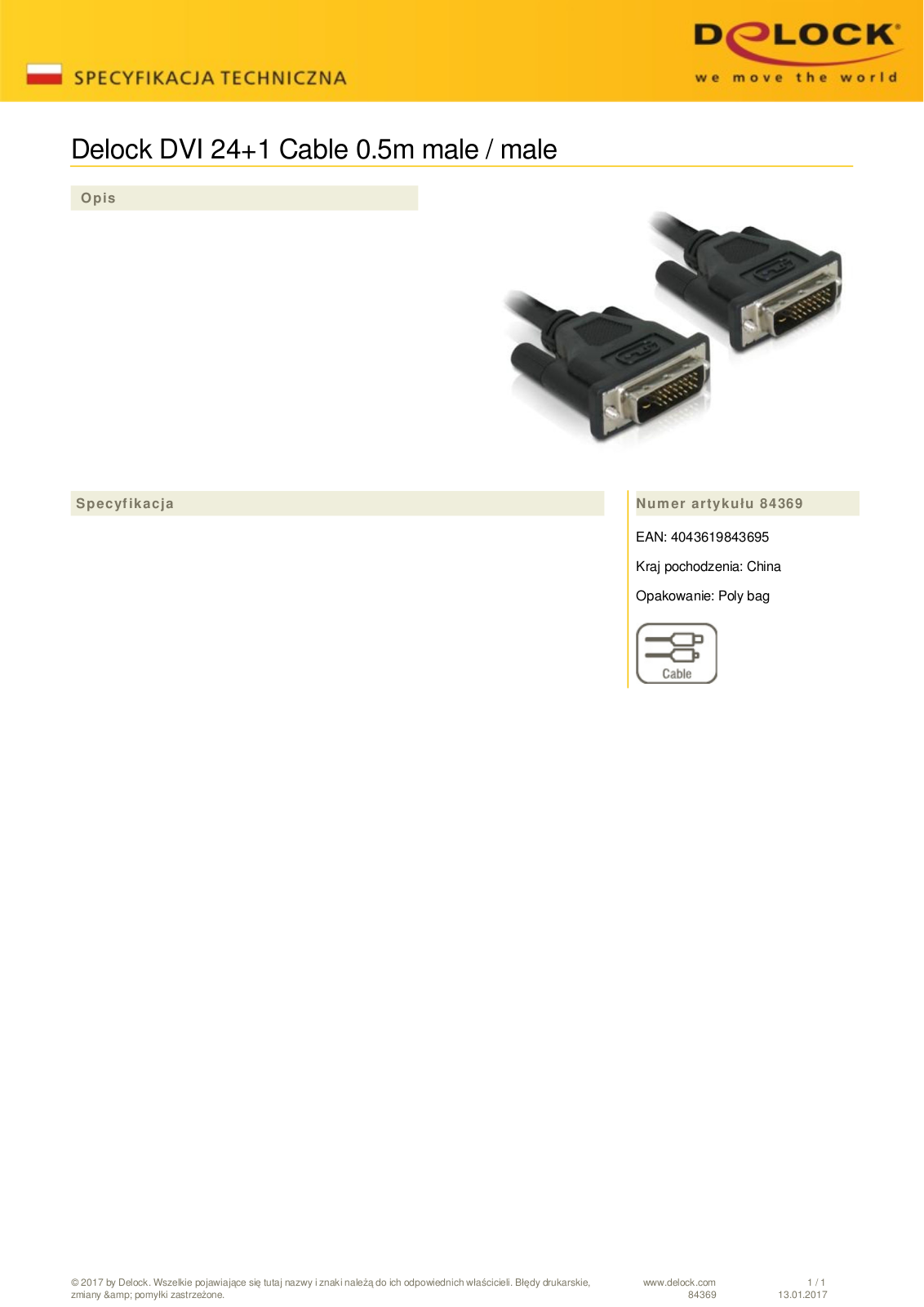 DeLOCK DVI cable 0.5m User Manual