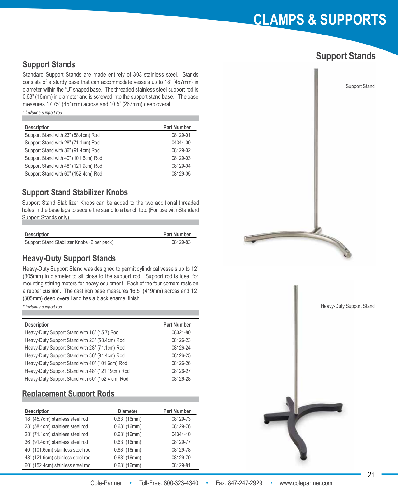 Cole-Parmer CLAMPS & SUPPORTS Data Sheet