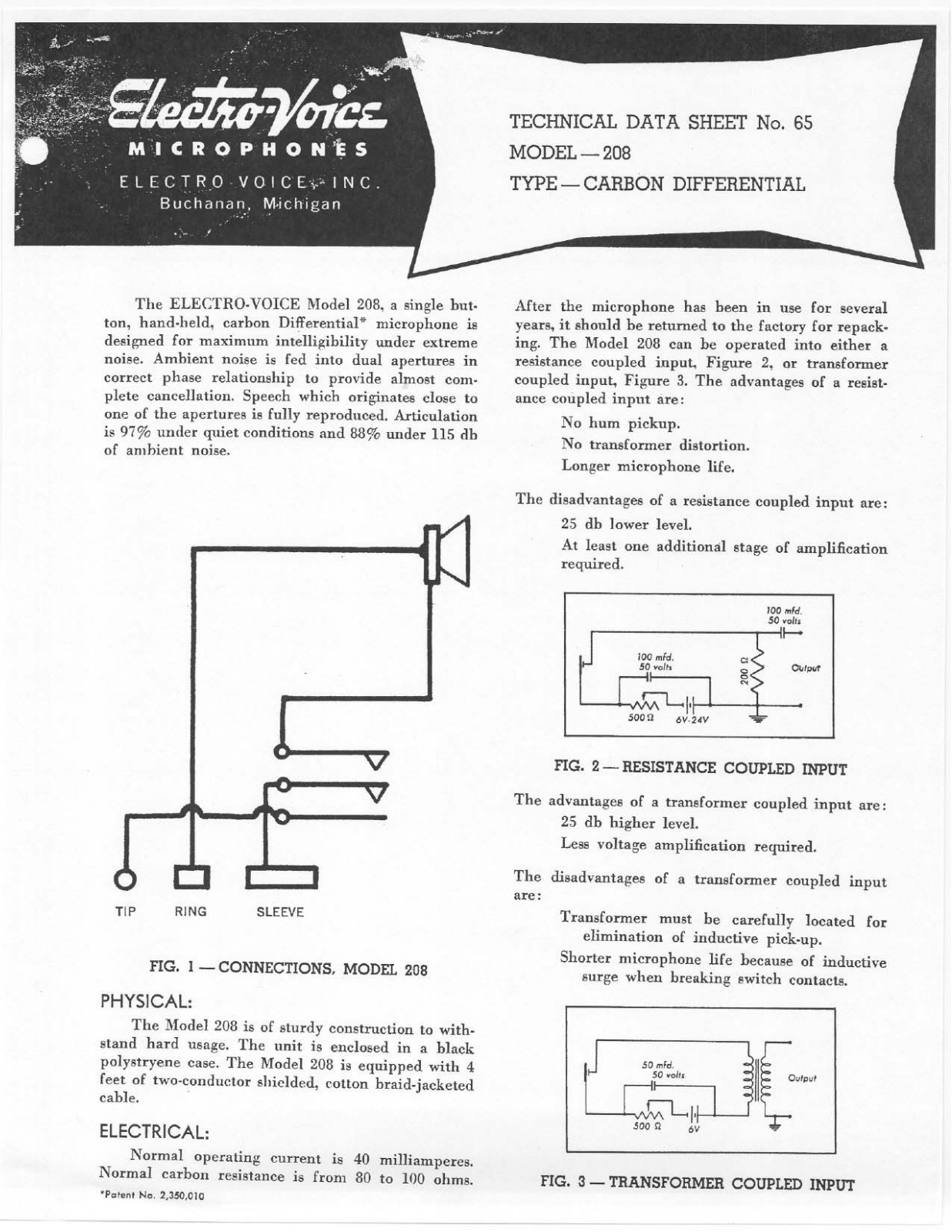 Electro-voice 208 DATASHEET