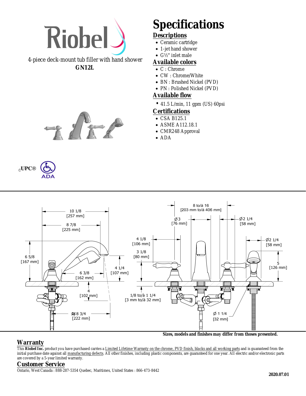 Riobel GN12LBN, GN12LC, GN12LCW, GN12LPN Specifications - ManualMachine.com