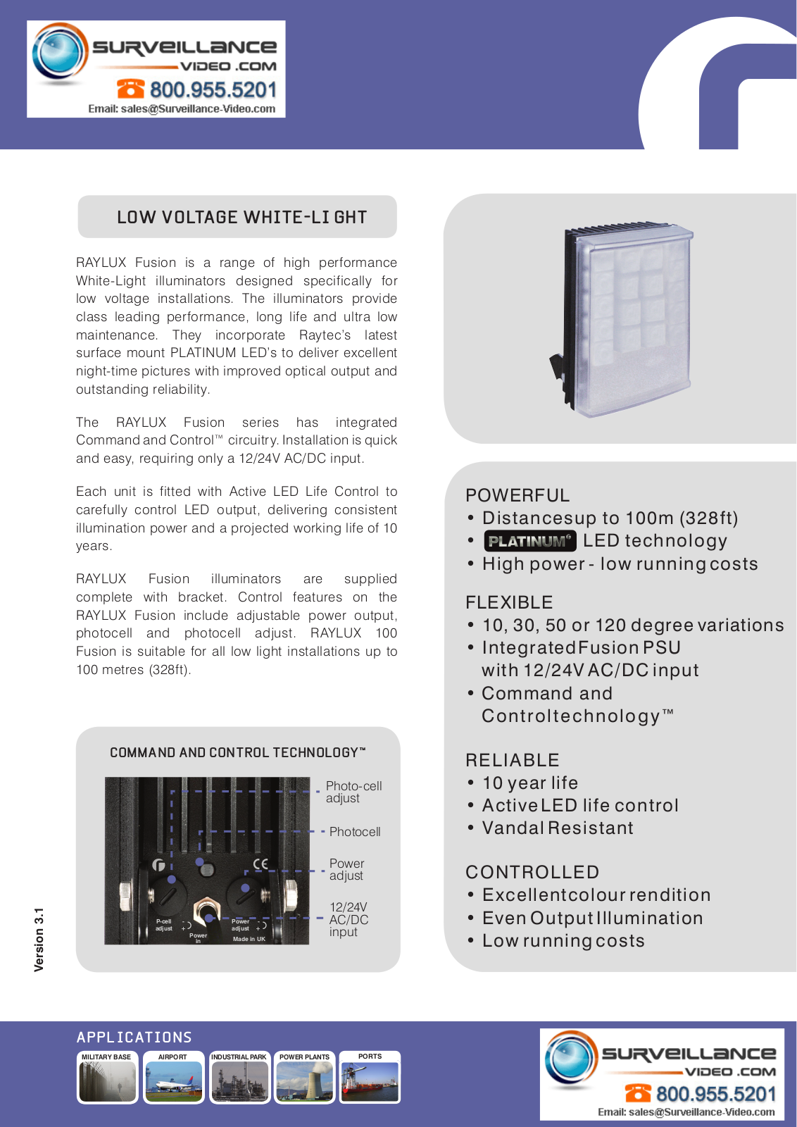 Raytec RL100-F-120, RL100-F-30 Specsheet