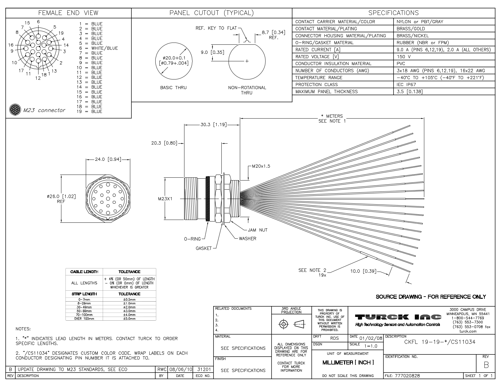 Turck CKFL19-19-2/CS11034 Specification Sheet