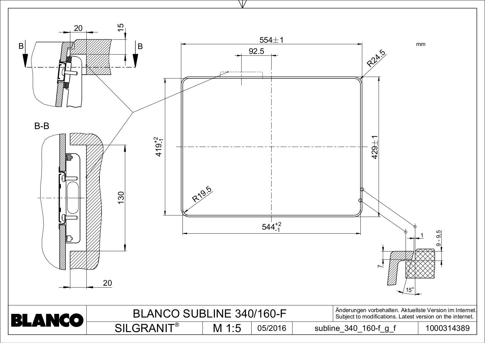 Blanco SUBLINE 340-160-F User Manual