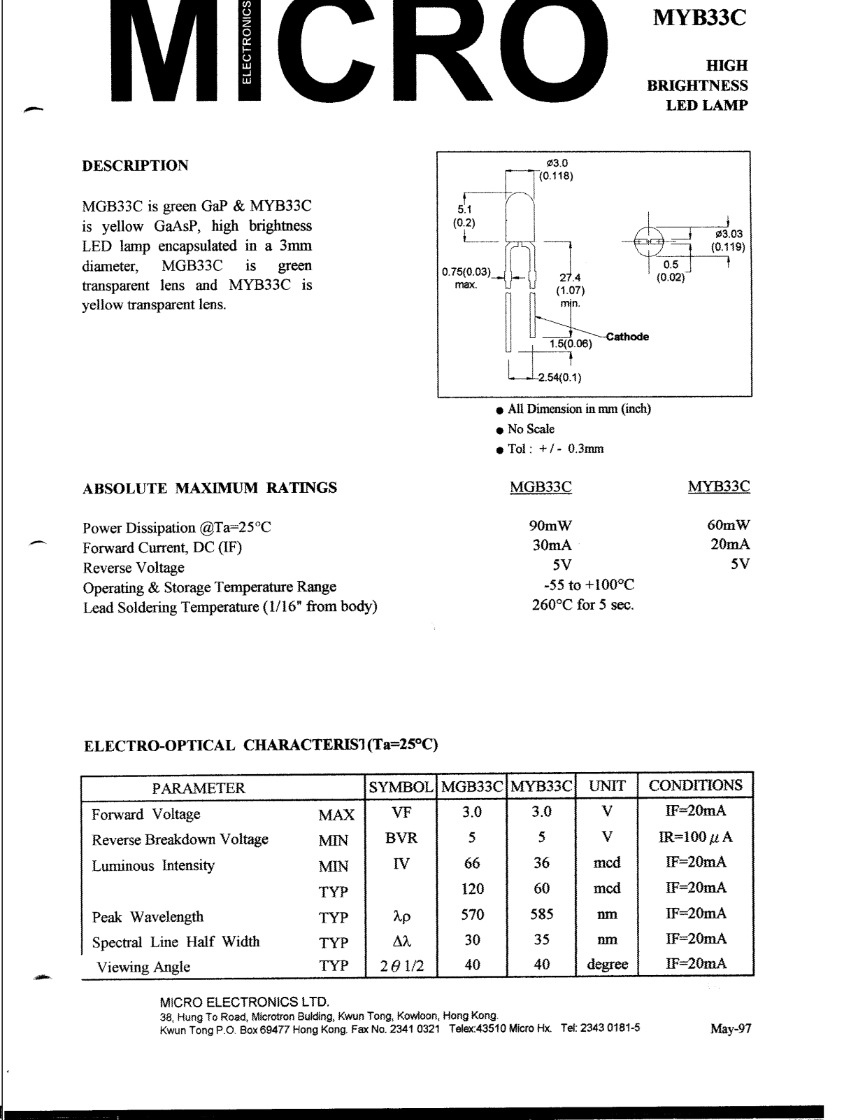 MICRO MYB33C, MGB33C Datasheet