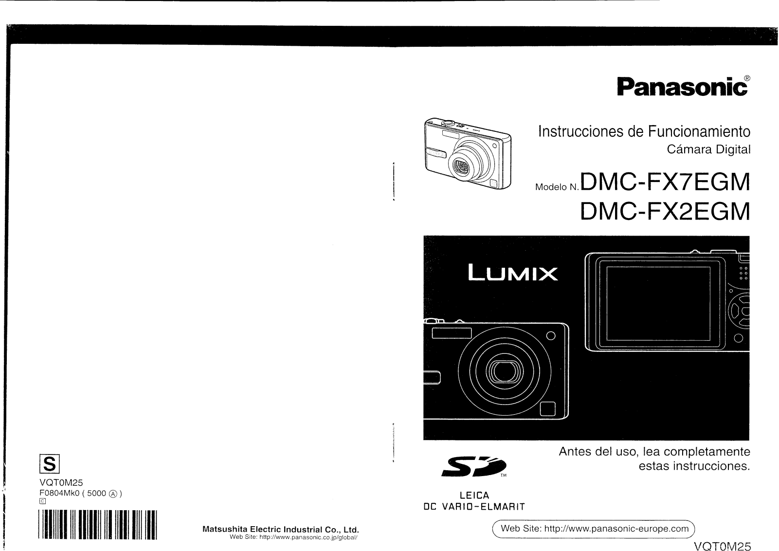 Panasonic DMC-FX7EGM, DMC-FX2EGM User Manual