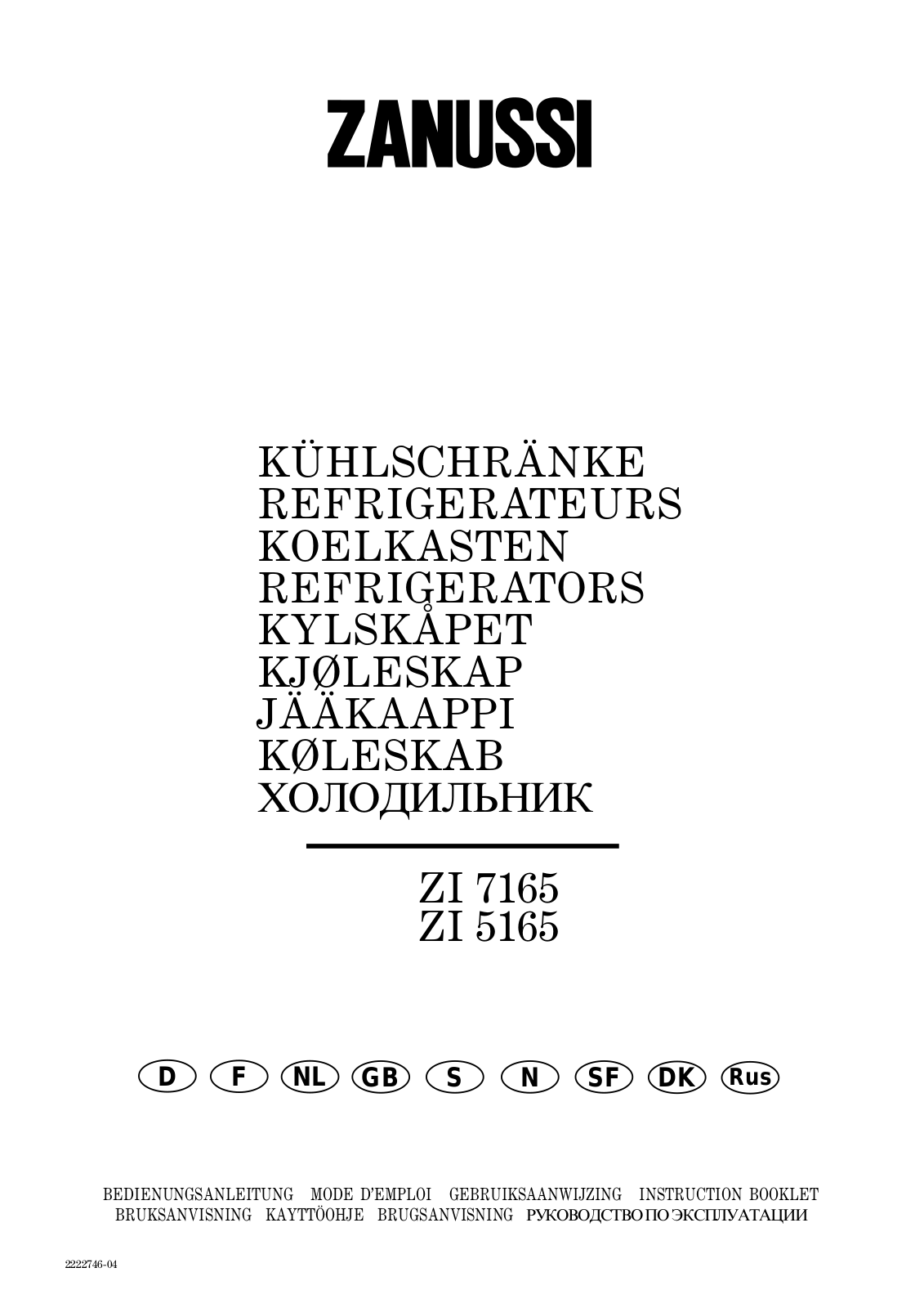 Zanussi ZI7165 User Manual