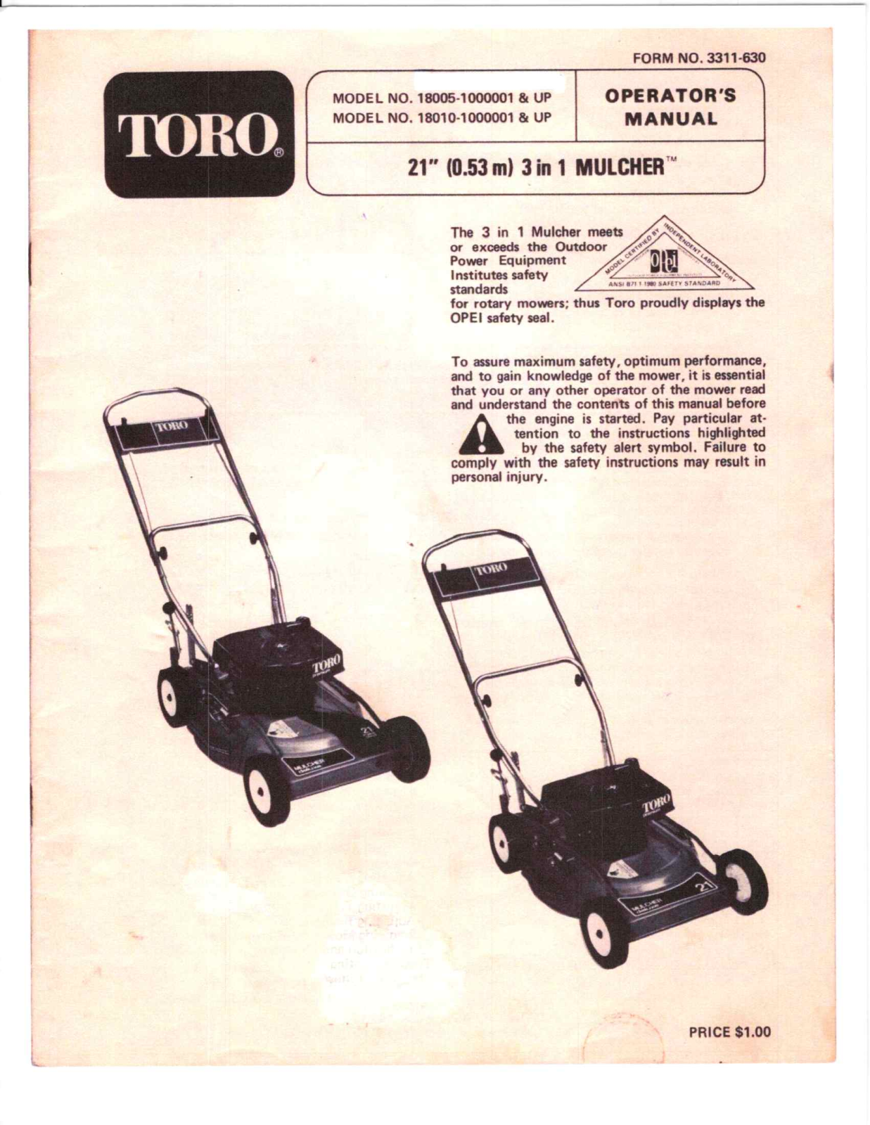 Toro 18005, 18010 Operators Manual