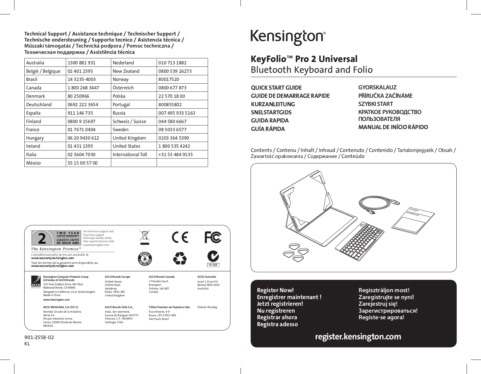 Kensington KeyFolio Pro 2 Universal QUICK START GUIDE