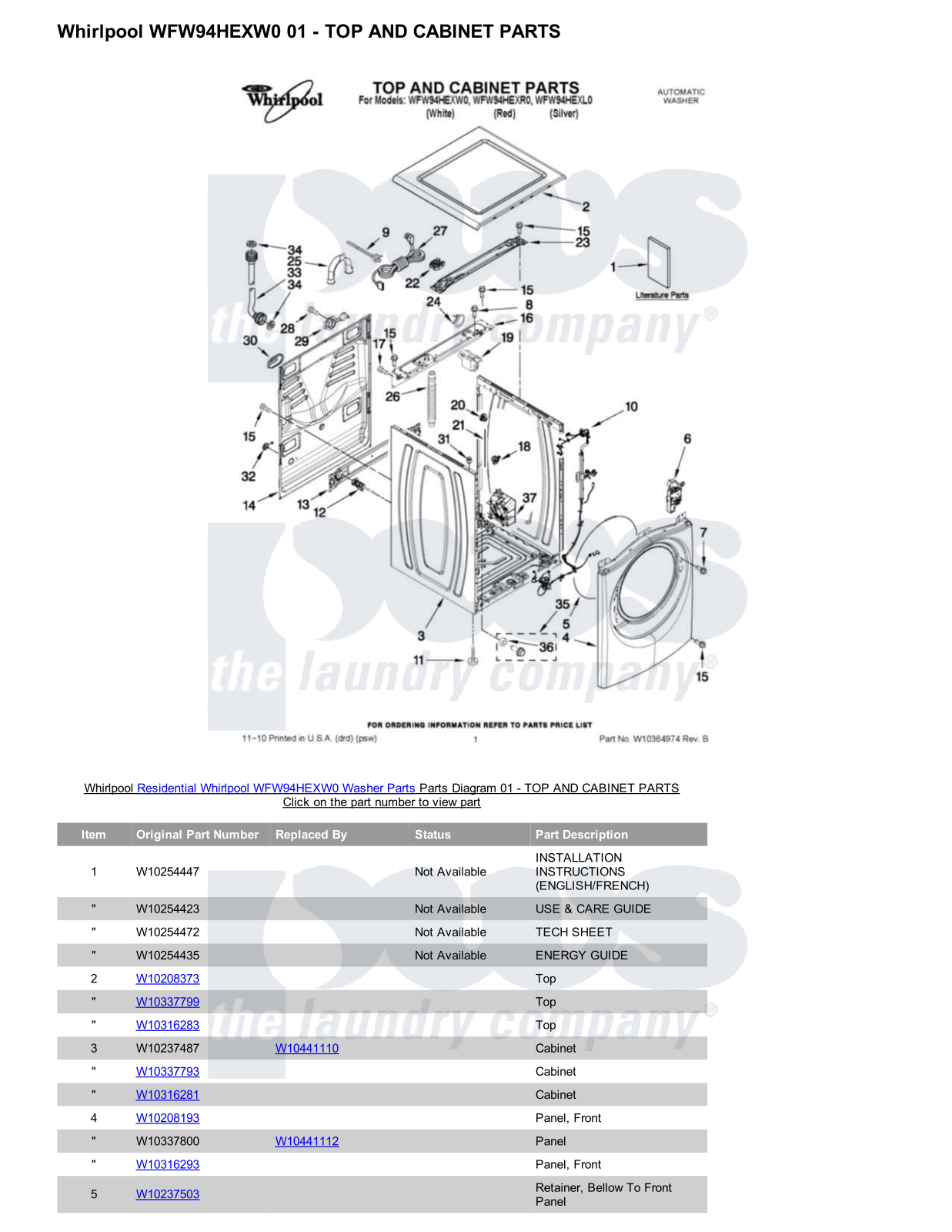 Whirlpool WFW94HEXW0 Parts Diagram