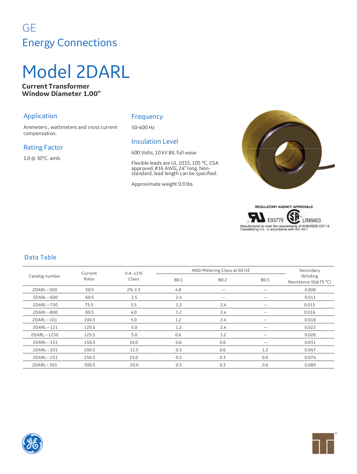 Instrument Transformer, Div of GE 2DARL Data Sheet