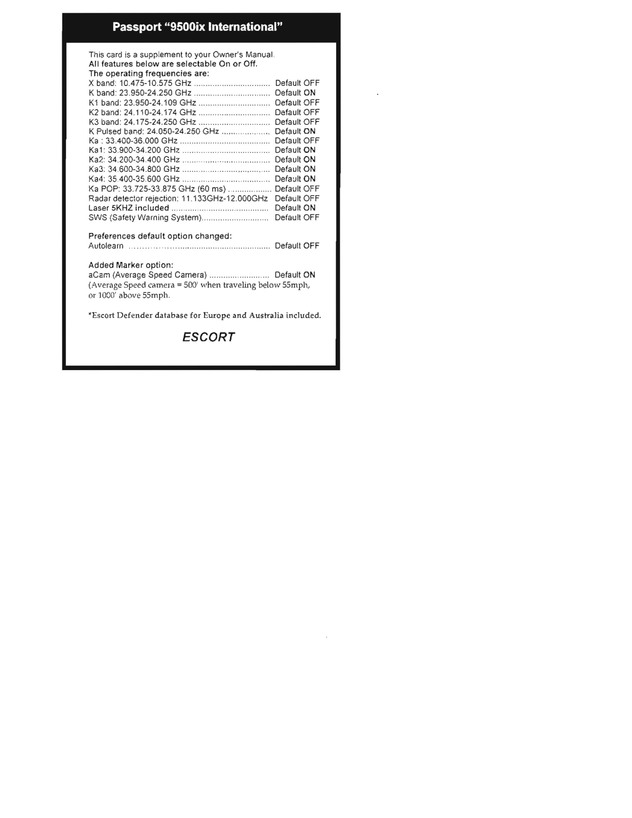 Escort orporated 95I User Manual - ManualMachine.com