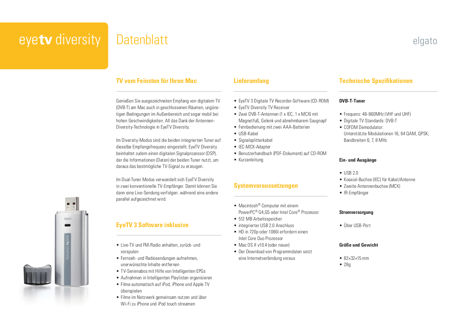 Elgato EYETV DIVERSITY DATASHEET