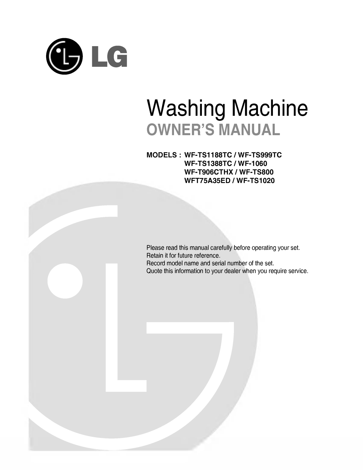 LG WFT70A35ECT Owner’s Manual