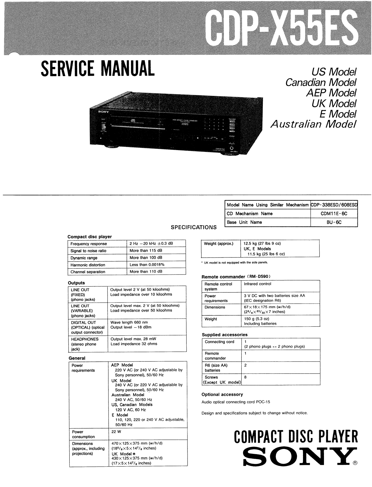 Sony CDPX-55-ES Service manual