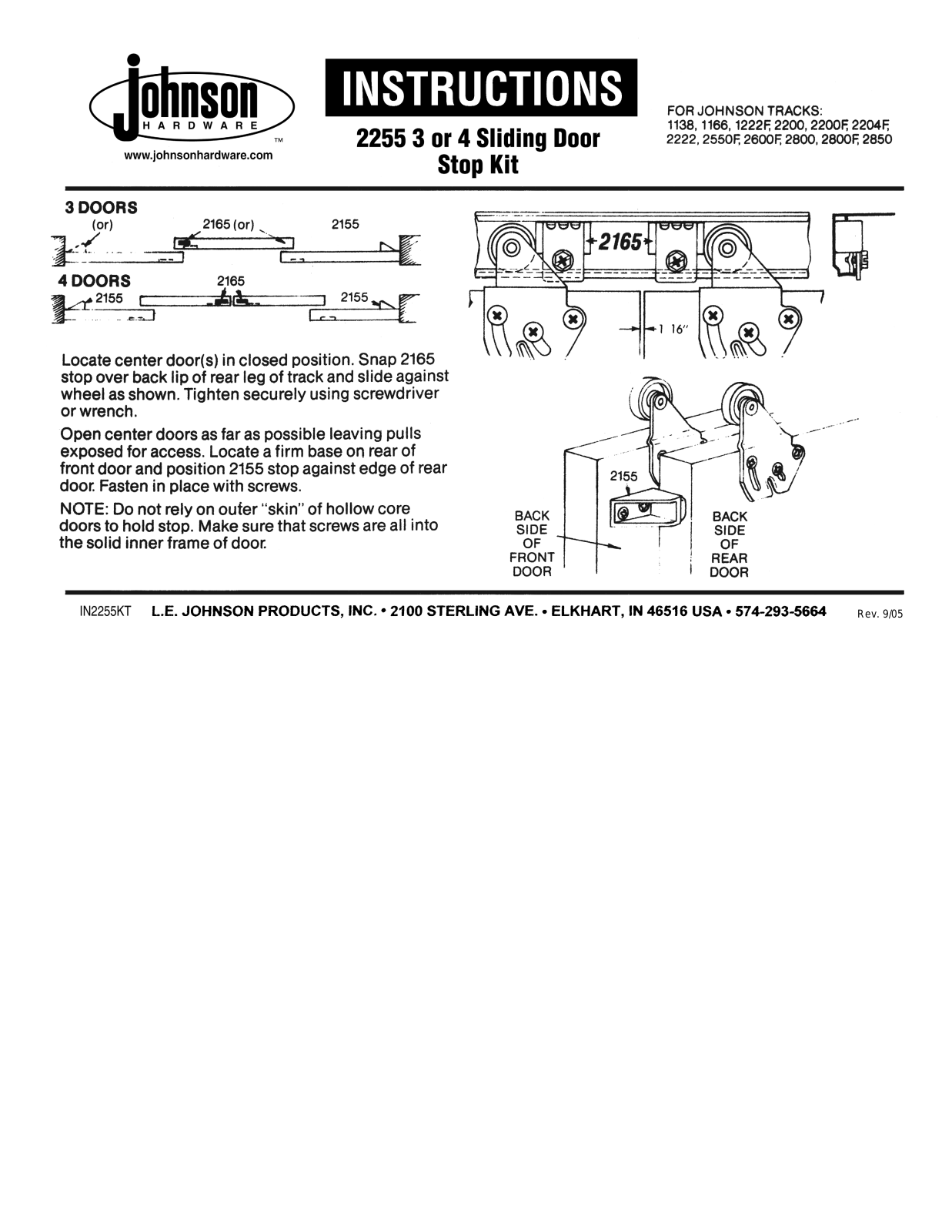 Johnson Hardware 2200, 1166, 1138, 1222F, 2255 4 User Manual