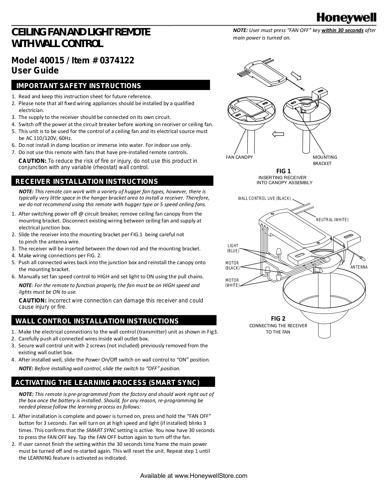 Honeywell 40015 0374122 User Manual