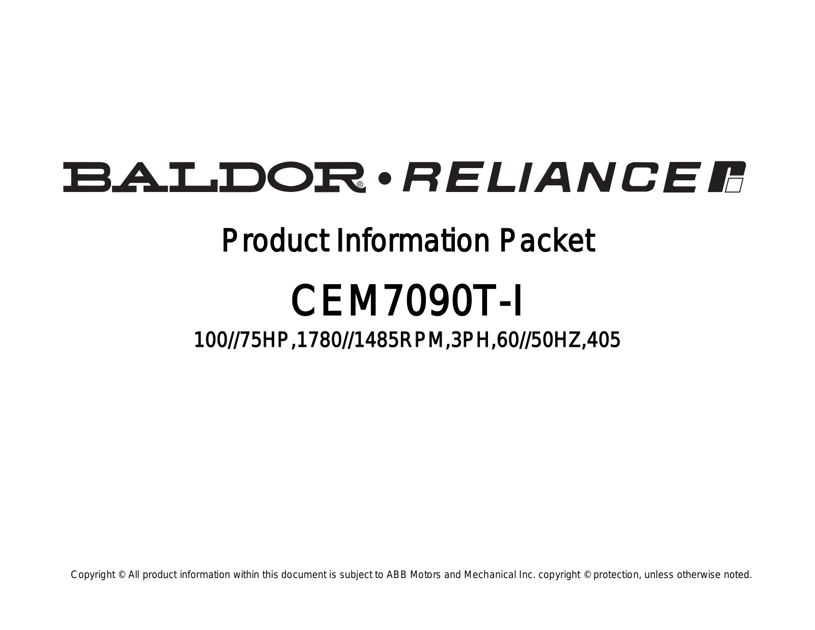 Baldor CEM7090T-I Product Information Sheet