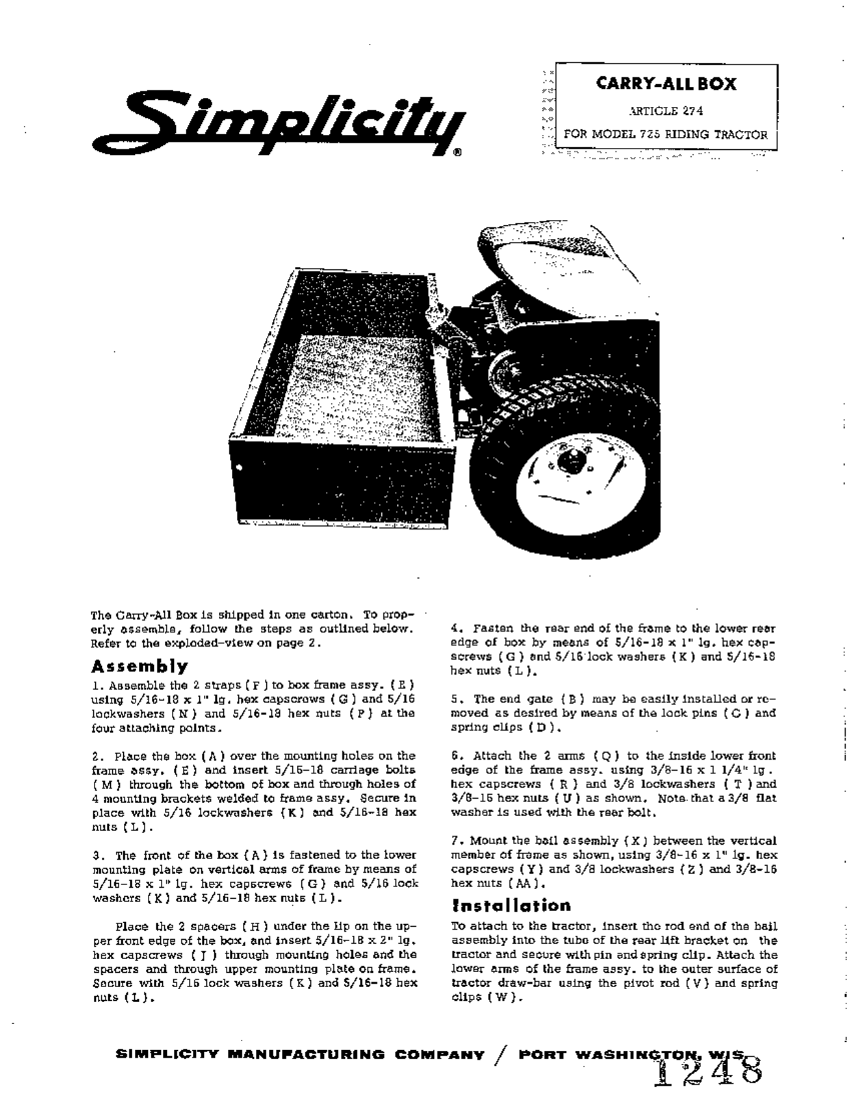 Simplicity 725 User Manual