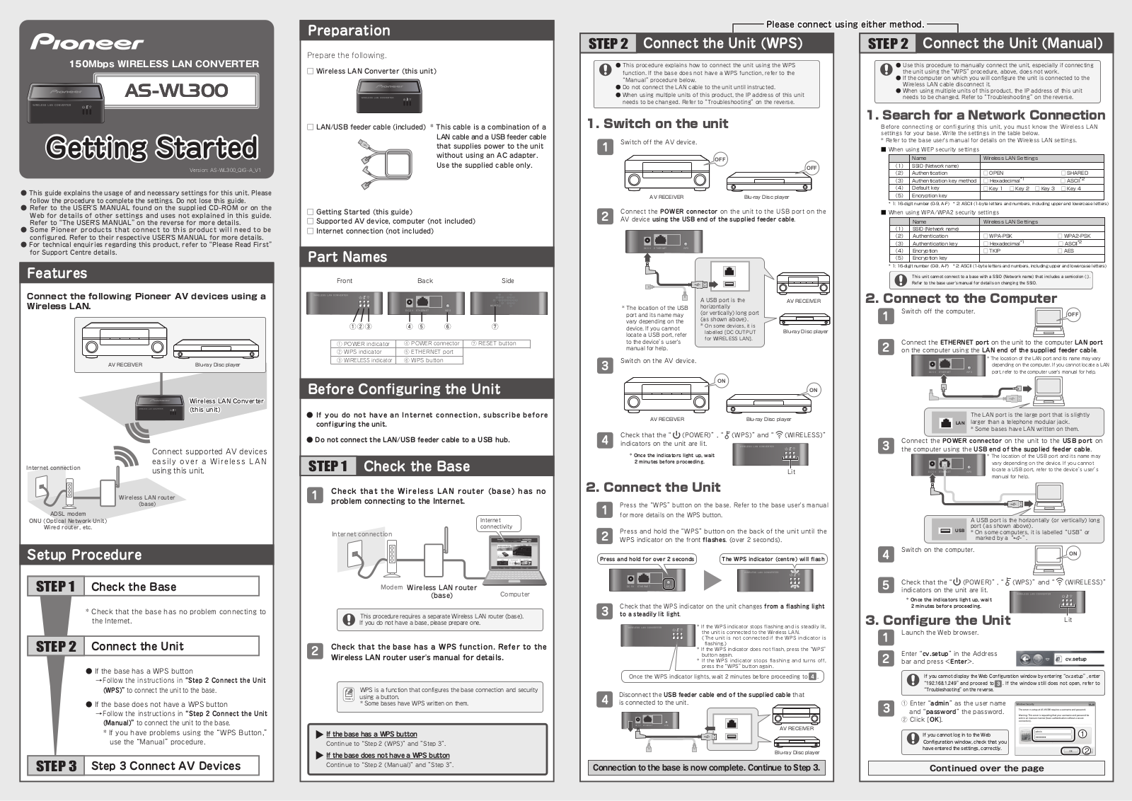 Pioneer AS-WL300 Quickstart manual