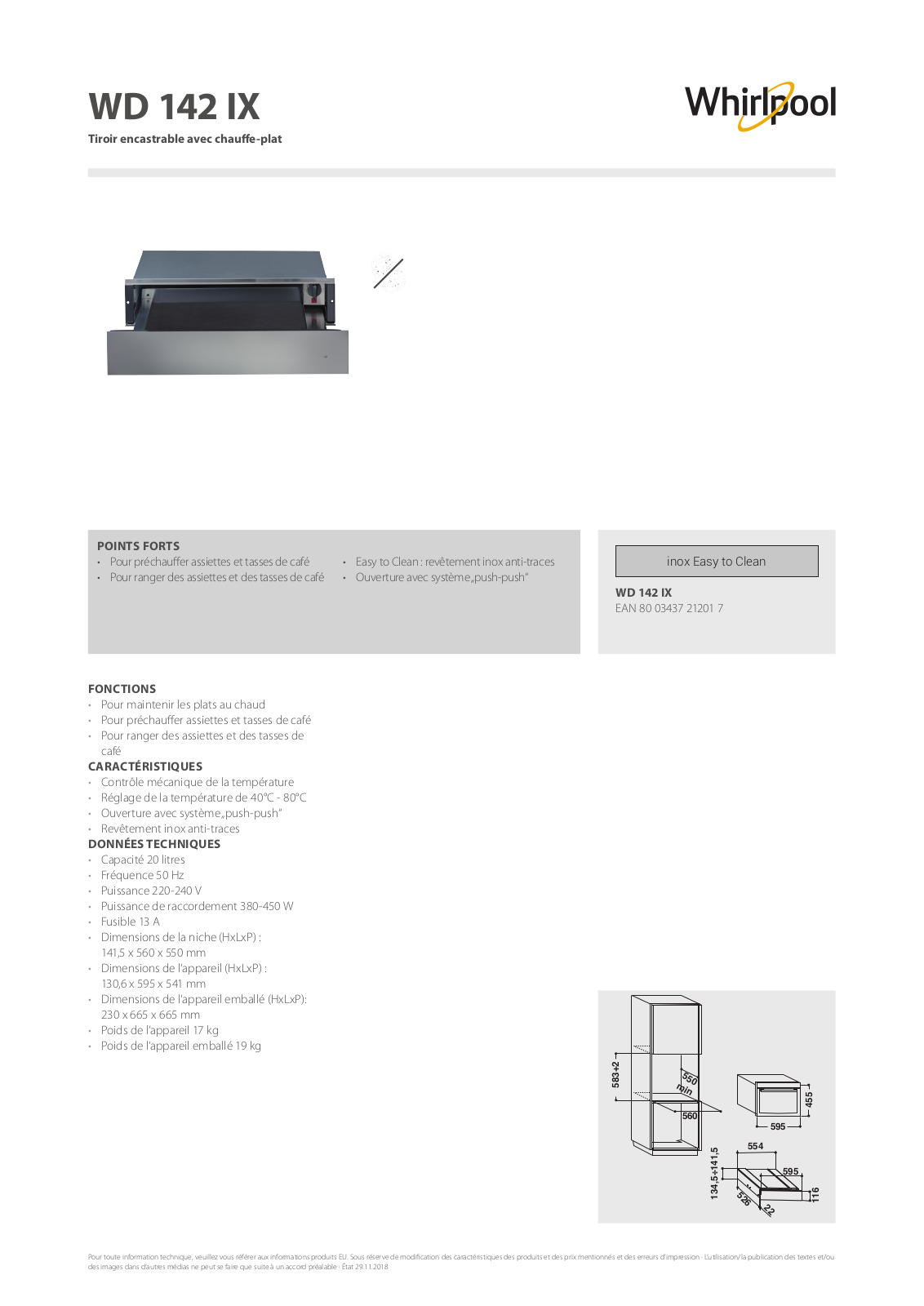 Whirlpool WD 142 IX Product information