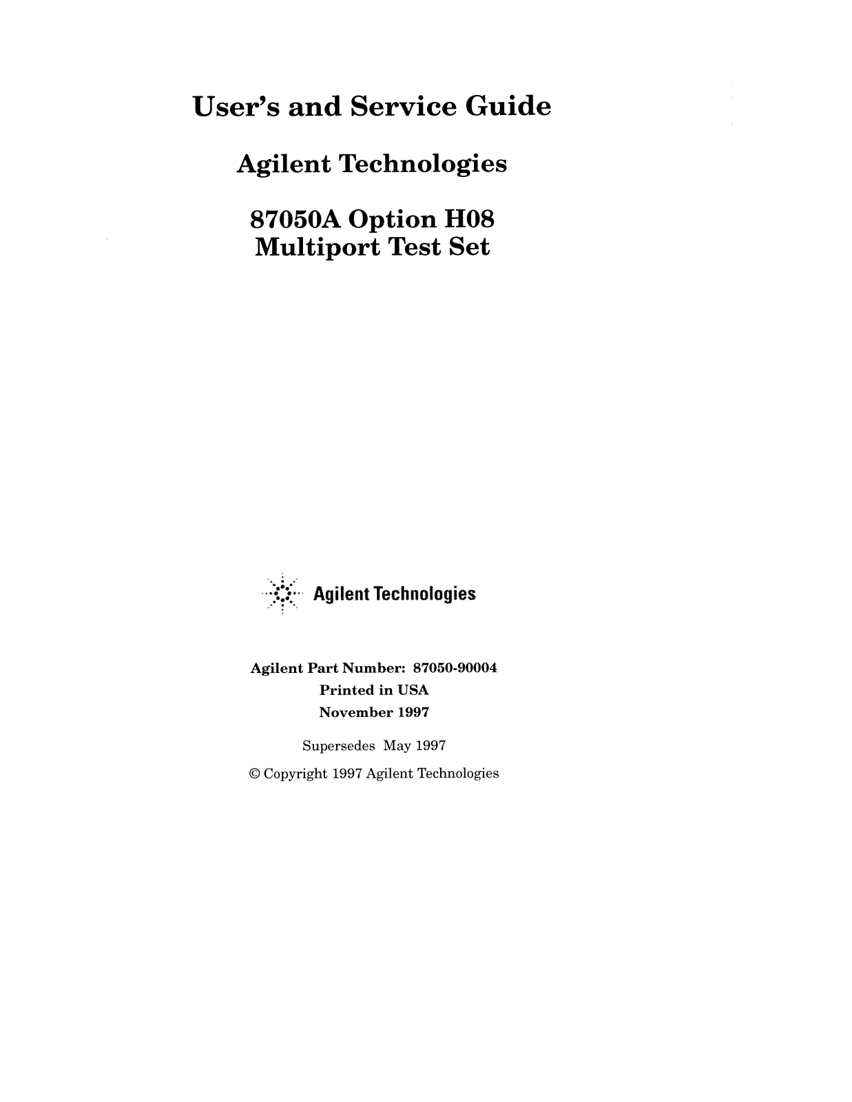 Keysight (Agilent) 87050A Operations Guide